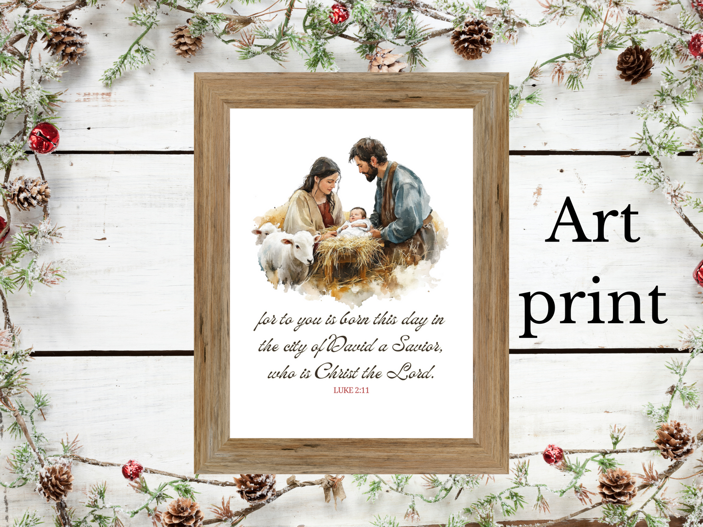 Luke 2:11 watercolor Nativity art print