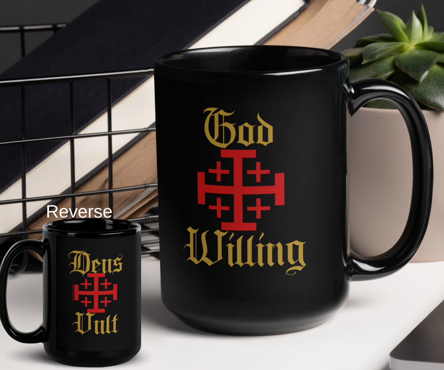 Deus Vult black coffee mug