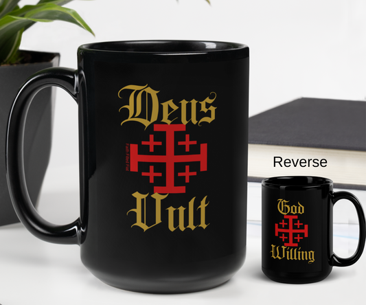 Deus Vult black coffee mug