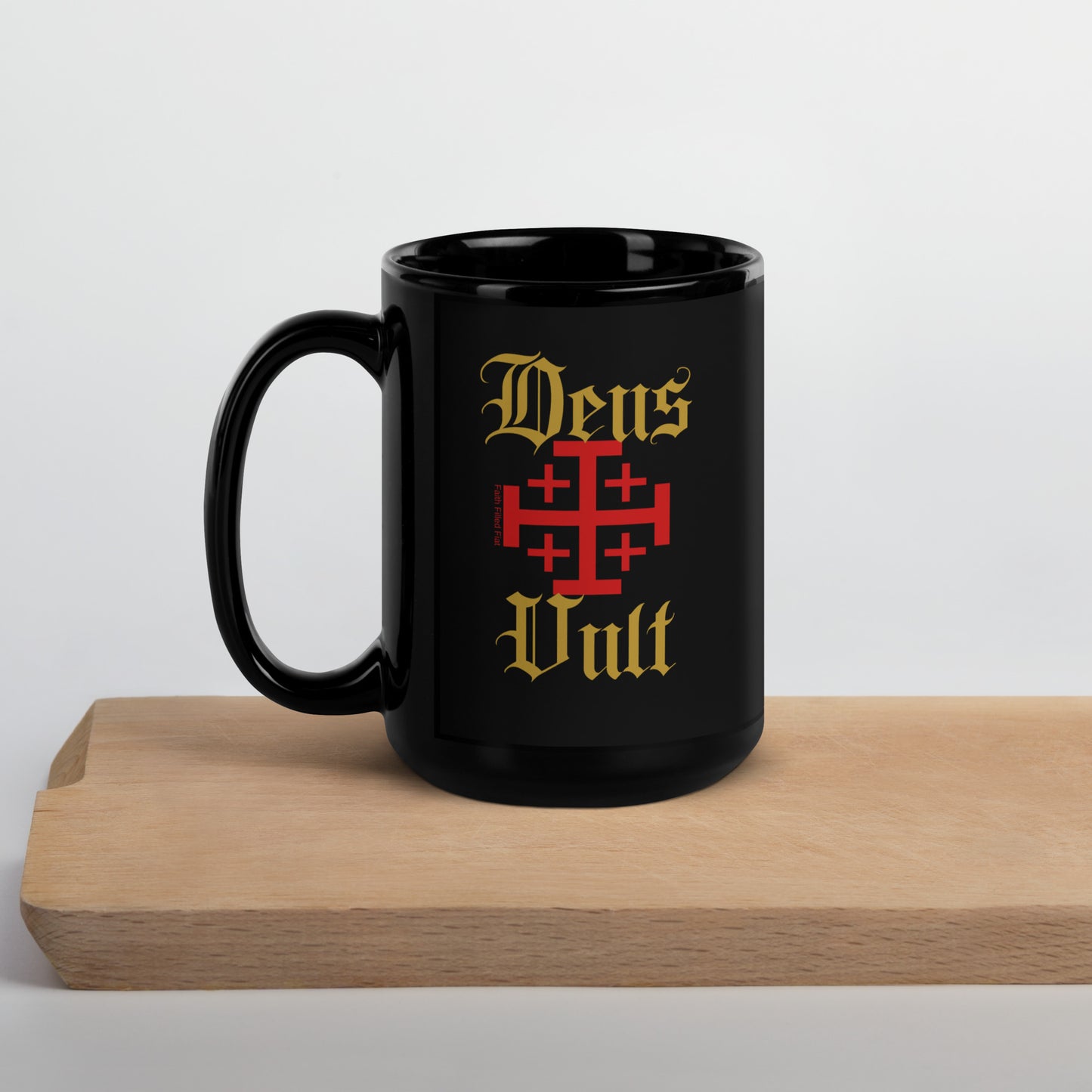 Deus Vult black coffee mug