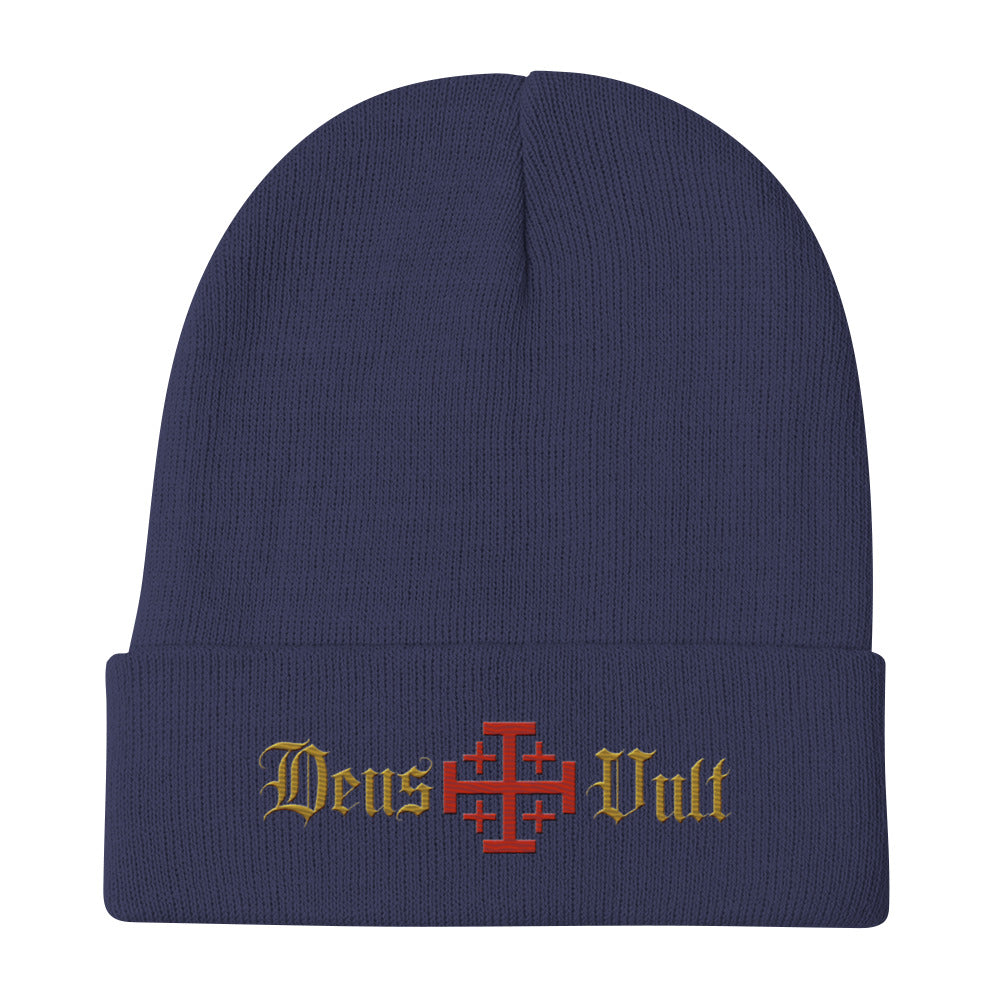 Deus Vult Catholic embroidered beanie in navy