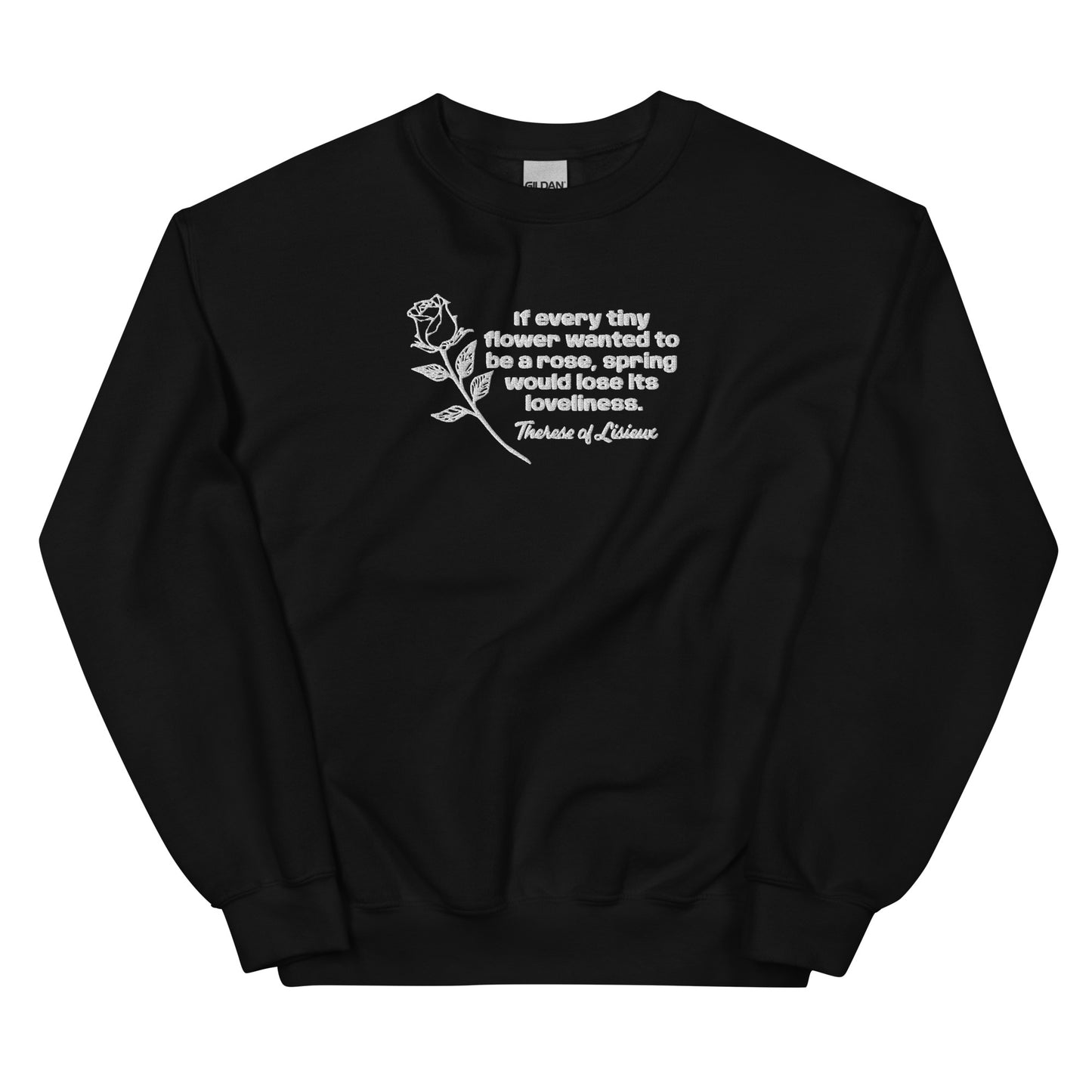 Saint Therese of Lisieux Crew Sweatshirt- white lettering