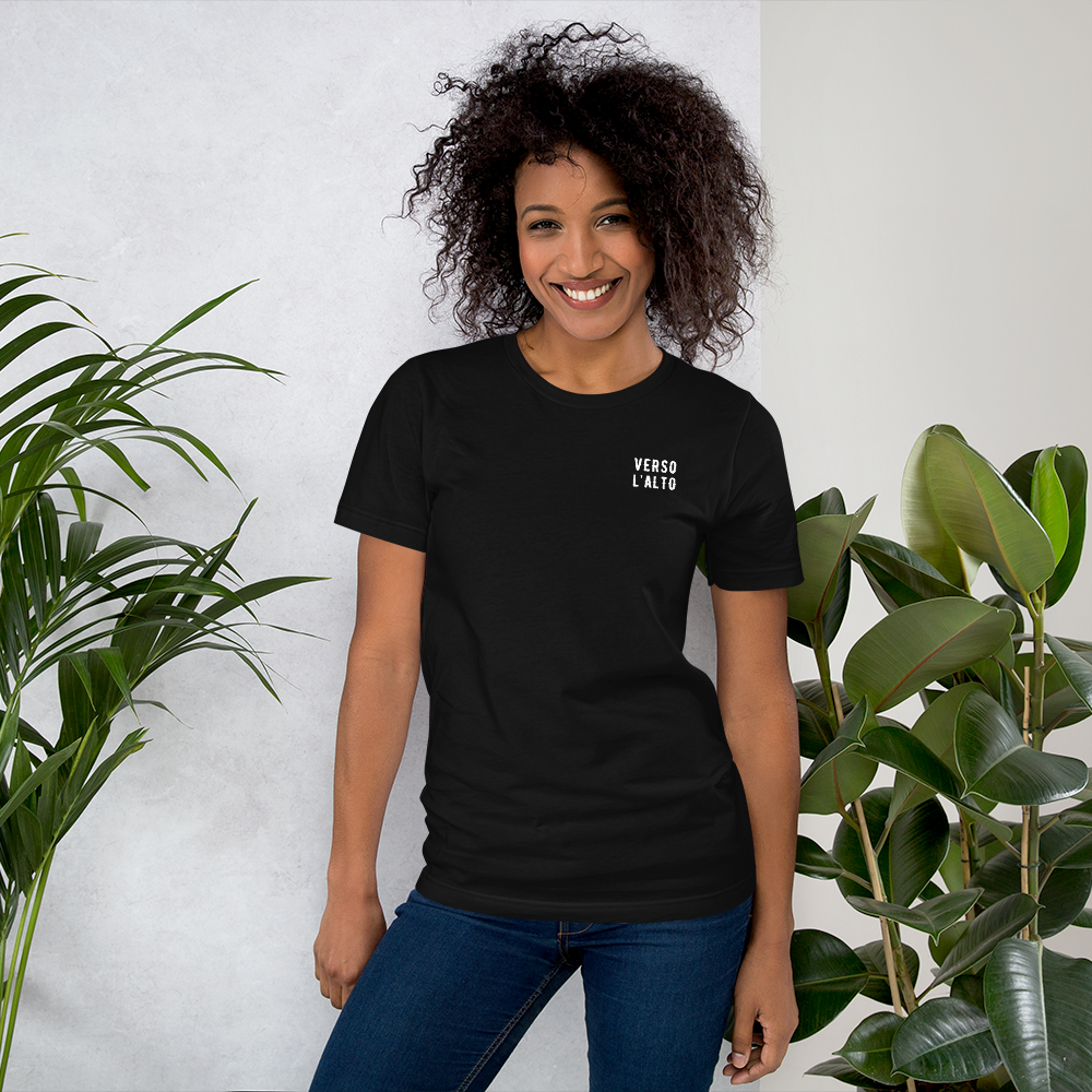 Verso L’alto Dark colored t-shirt for Men and women | Blessed Pier Giorgio Frassati To the Heights tee | Hiking shirt