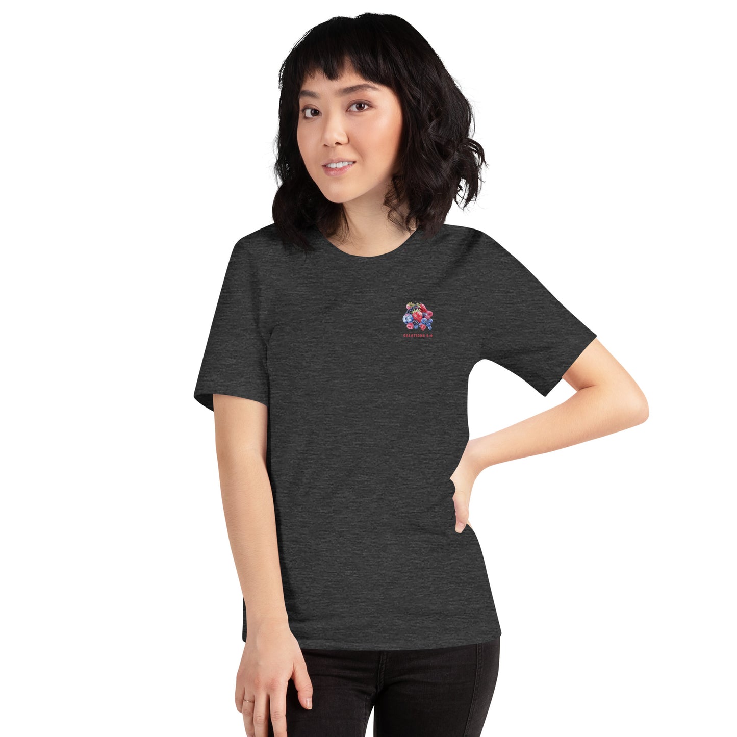 Reap a harvest t-shirt (front) for women featuring Galations 6:9- shown in heather dark gray