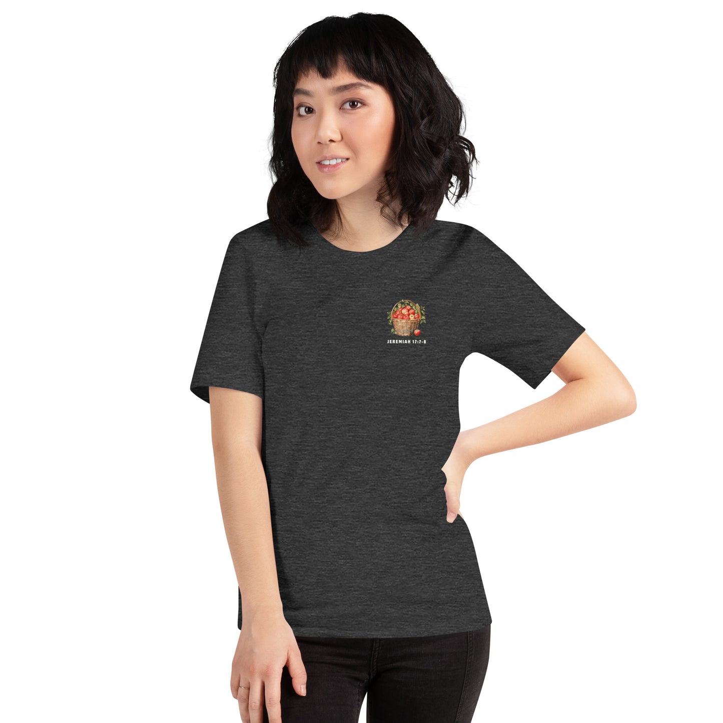 Front of Like a tree planted tee for men and women- shown in Heather dark gray. 