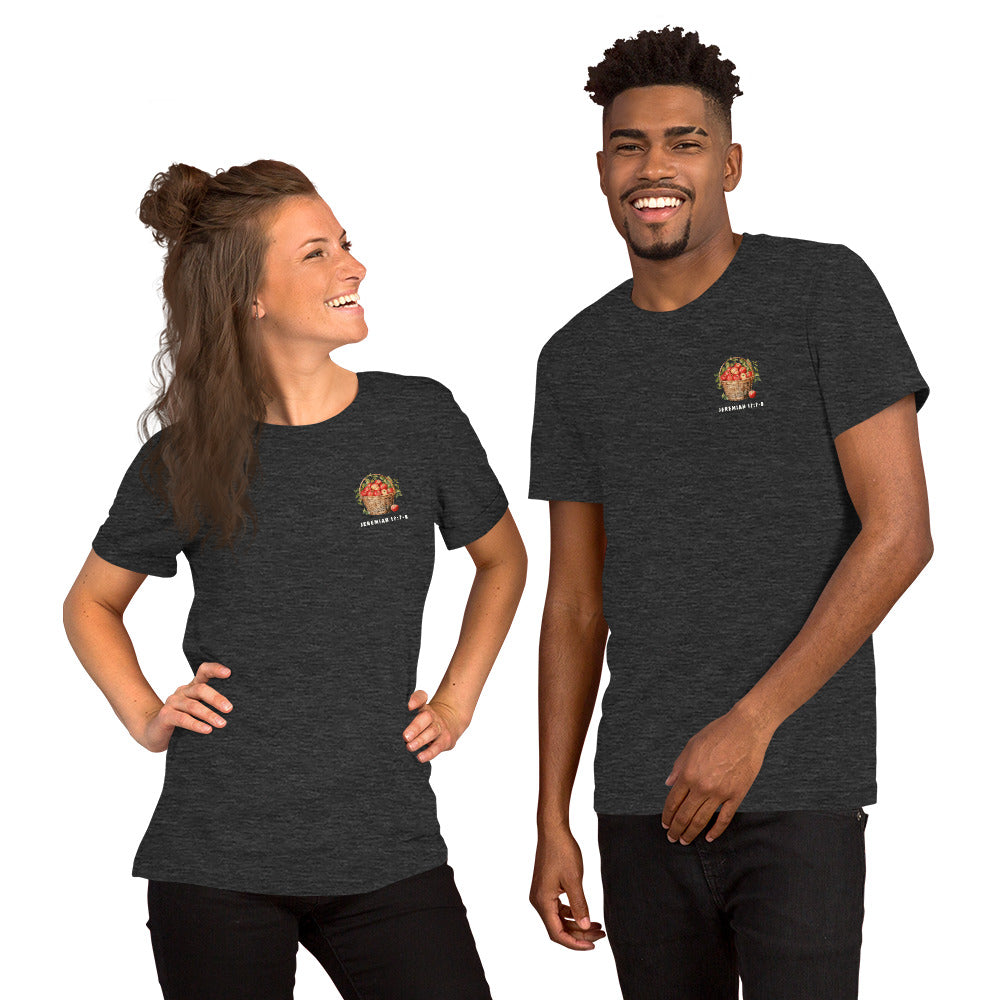 Front of Like a tree planted tee for men and women- shown in Heather dark gray.